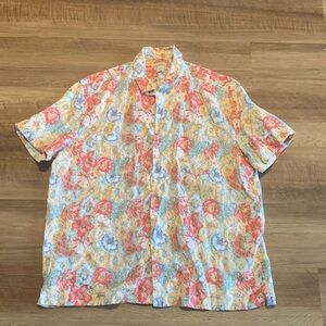 J. Crew Linen Floral Short Sleeve Button Down Size Large